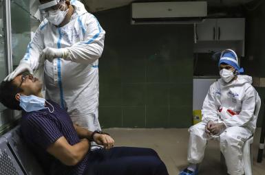 Covid testing in a Tehran hospital in Iran. FILE