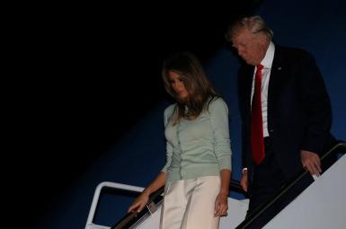 دونالد و ملانیا ترامپ در بازگشت به ایالات متحده