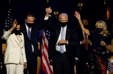 President Joe Biden and VP Kamala Harris after victory in November 2020 election. 