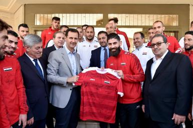 استقبال بشار اسد رئیس جمهور سوریه از بازیکنان تیم ملی فوتبال این کشور