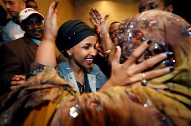 جشن پیروزی الهان عمر، نامزد مسلمان سومالیایی‌تبار پس‌از انتخاب به‌عنوان نماینده ایالت مینه‌سوتا در مجلس نمایندگان