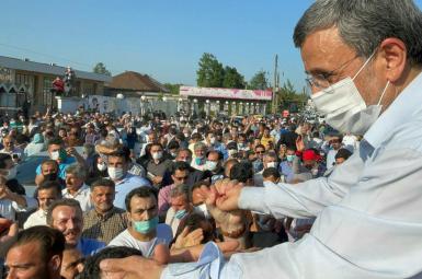 Mahmoud Ahmadinejad visiting a town in Fars Province. May 2021