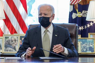 President Joe Biden speaks in the Oval Office at the White House. March 30, 2021. 