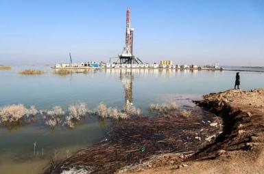 An oil installation in Hur Al Azim wetland. Undated