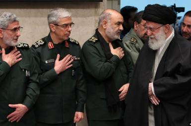 Iran's Supreme Leader Ali Khamenei greeting IRGC commanders. January 9, 2020