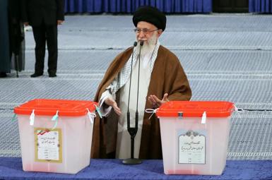 Iran's Supreme Leader Ali Khamenei at the ballot box in 2017. FILE