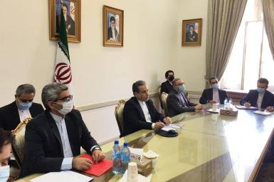 Iran's Deputy Foreign Minister Abbas Araqchi in a virtual JCPOA meeting. April 2, 2021