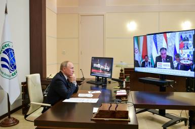 Russian President Vladimir Putin participating in the Shanghai pact summit via video link. September 16. 2021