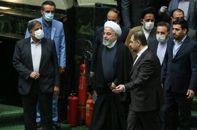 Iranian President Hassan Rouhani visiting parliament as new members are sworn in. May 27, 2020