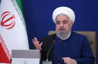 Iran's President Hassan Rouhani speaking on April 21, 2021
