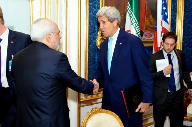 Iran's foreign minister Mohammad Javad Zarif and former US secretary of State John Kerry. Undated.