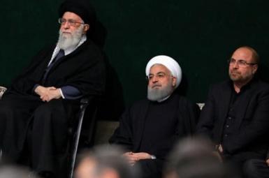 Iran's President Hassan Rouhani (C), with Ayatollah Ali Khamenei (L) and Parliament Speaker Mohammad Ghalibaf. FILE