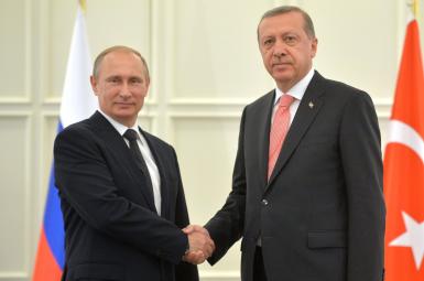  رجب طیب اردوغان، رئیس‌جمهور ترکیه، و ولادیمیر پوتین، رئیس‌جمهور روسیه