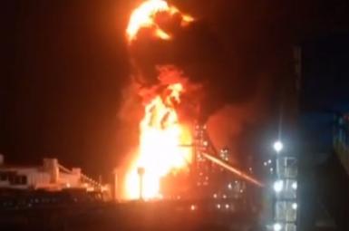 A steel mill engulfed in fire in Iran's Kerman province. June 5, 2021
