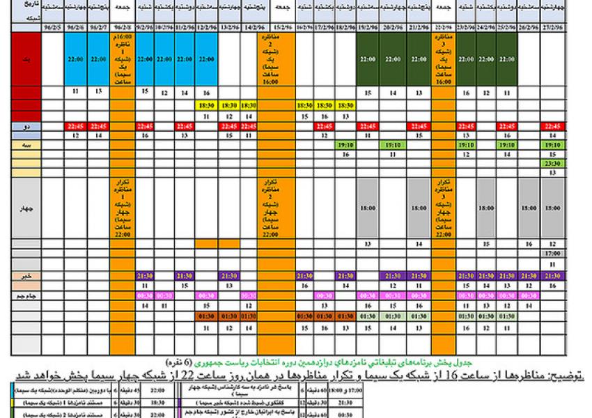 جدول پخش برنامه‌های تبلیغاتی نامزدهای انتخابات ریاست‌جمهوری ایران از تلویزیون