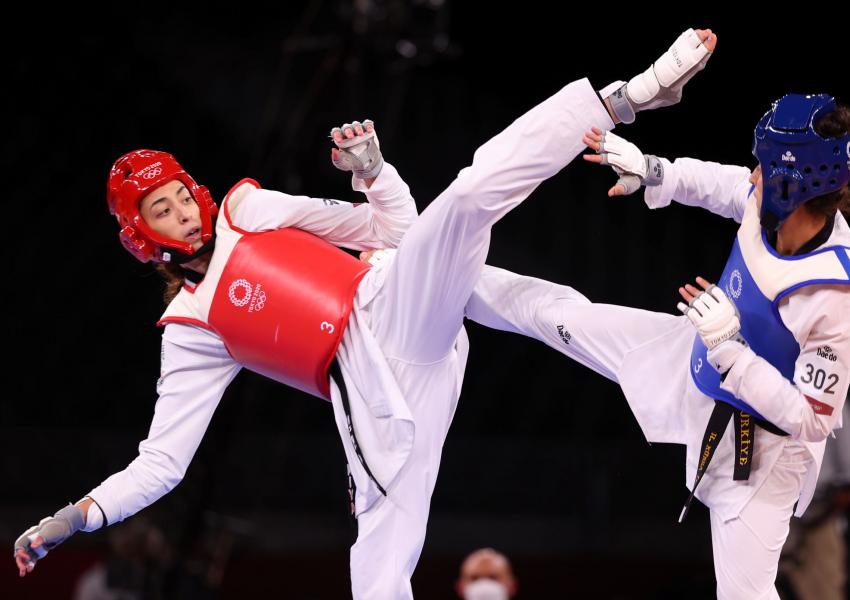 Kimia Alizadeh in a bout during Tokyo Olympics. July 25, 2021