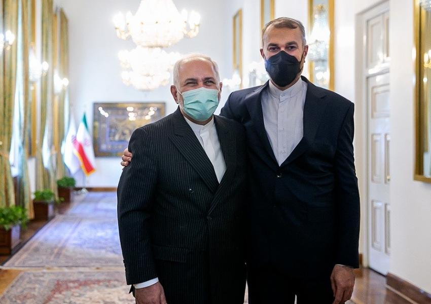 Iran's new foreign minister Hossein Amir Abdollahian says farewell to Javad Zarif. August 26, 2021