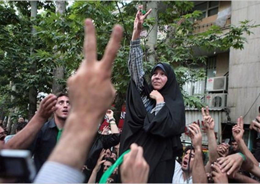 Faezeh Hashemi during the Green Movement protests in 2009-2010