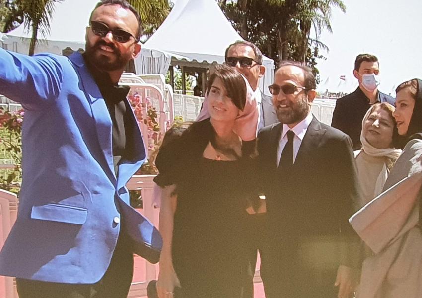 Filmmaker Asghar Farhadi with daughter (C) at Cannes film festival. July 2021
