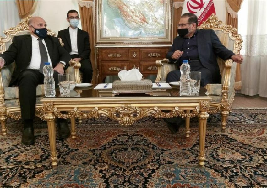 Iraqi FM Fouad Hussein meeting Iran's Ali Shamkhani in Tehran. September 27, 2020
