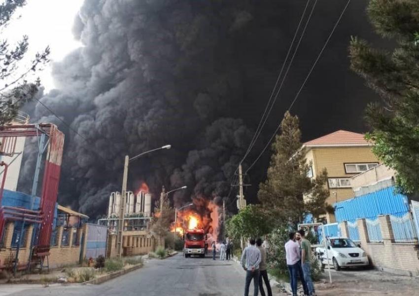 A huge blaze engulfed the Movalledan Chemical Industries in Qom, Iran. May 2, 2021