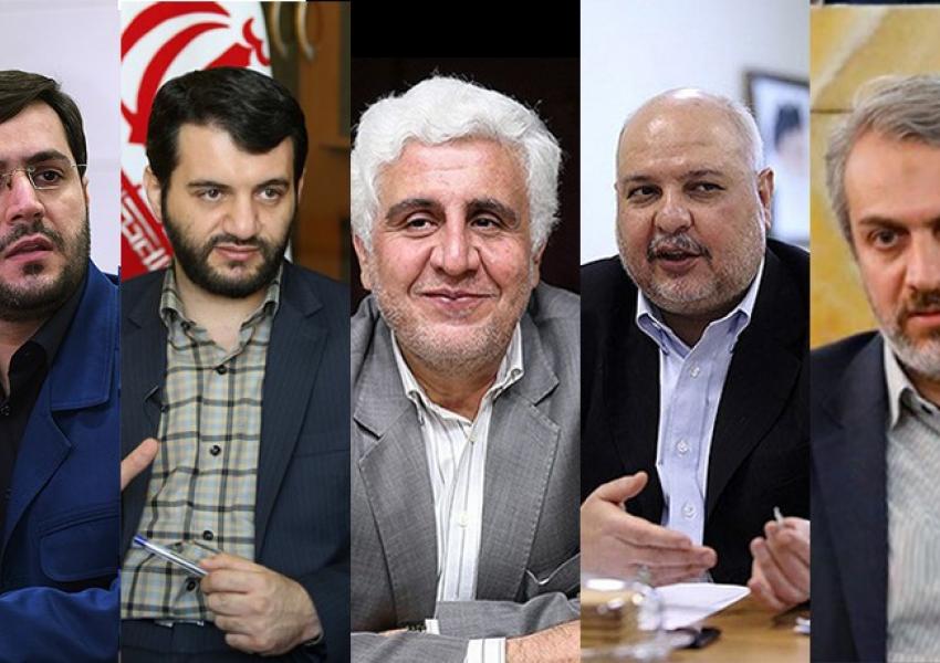 The team of five Iran's Presdient Raisi has appointed to draw his economic plan, with Farhad Rahbar in center.