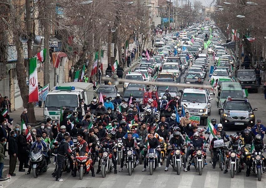 Cars and motorbikes on move in Tehran on revolution anniversary. February 10, 2021