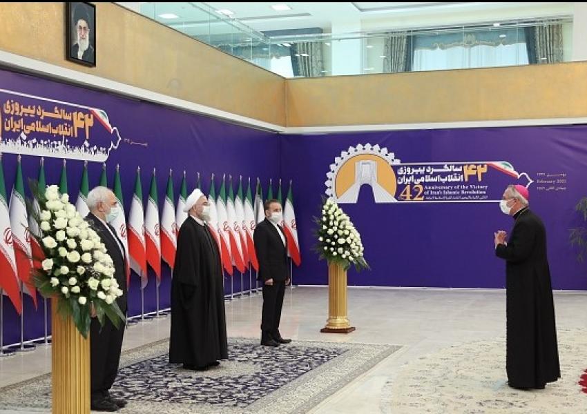 The Vatican Ambassador greeting President Hassan Rouhani. February 9, 2021