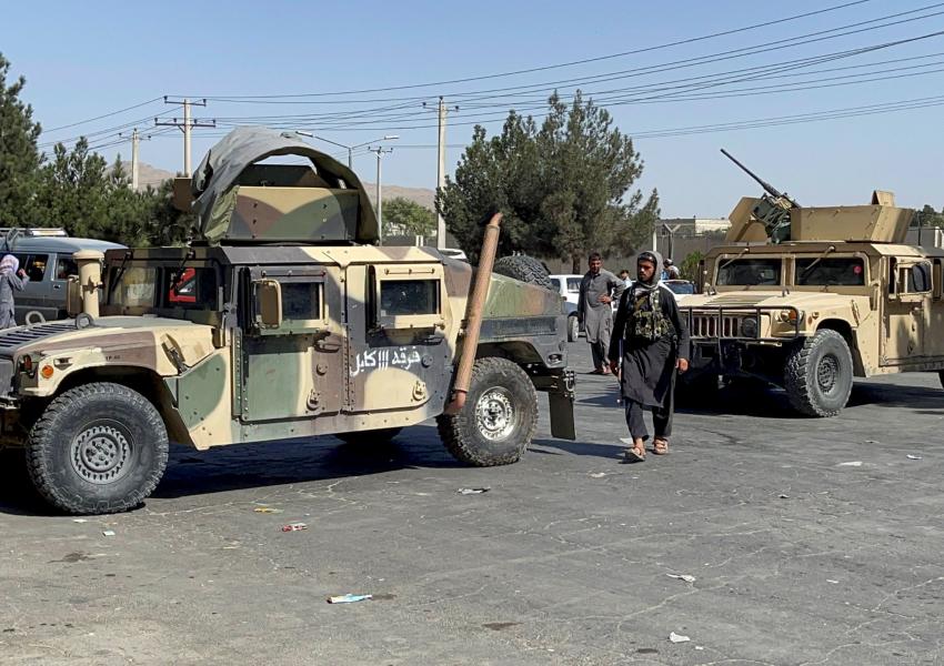 Taliban forces block the roads around the airport in Kabul, Afghanistan August 27, 2021.